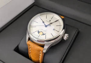 Steinhart Marine Moon Phase Silver Swiss 42mm Luxury Dress Watch 105-1220 - Picture 1 of 22