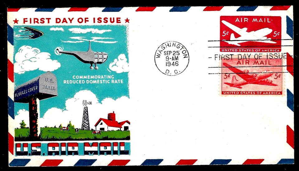 C32 5c Stamp + UC14 5c Embossed (1946) THE SKYMASTER FDC FROM CAPTAIN FLUEGEL ! - Image 1 of 1