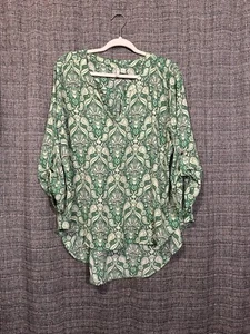 Blusa túnica verde cachemira Cato Est 1946 cuello en V campesina boho manga lengüeta XLP - Imagen 1 de 6