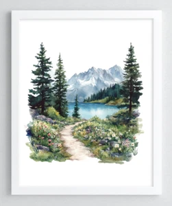 Mountain Wall Art Print, Forest Trail Wall Art Decor, Woodland Home Decor #824 - Picture 1 of 2