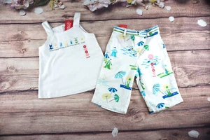Vintage Gymboree 2T Mädchen Pool Party weiß Badeanzug Top & Strandszene Capri Set - Bild 1 von 12