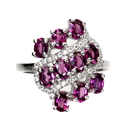 925 Sterling Silver Ring Oval Rhodolite Garnet Natural Gemstone jewelry - Image 1 of 4