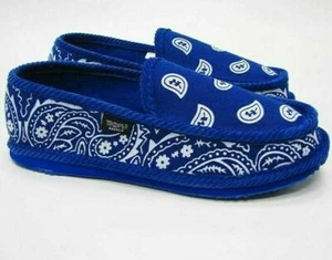 Royal Blue Bandana Slippers House Shoes Trooper America Paisley Dodger Lowrider - Picture 1 of 3