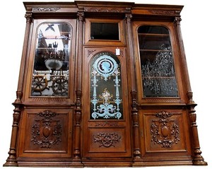 Antique French Art Nouveau Quarter Sawn Oak Bookcase China Cabinet c.1918