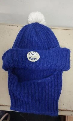 Vtg 70s Eski Cap Indianapolis Colts Patch Knit Pom Pom Beanie Hat Ski Mask - Image 1 of 4