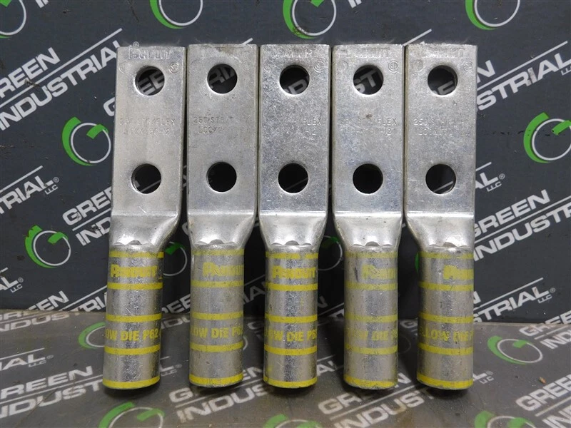 NEW Lot of 5 Panduit LCCX250-12 Two Hole Long Flex Barrel w/ Window Copper Lugs - Image 1 of 4