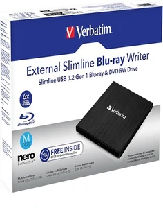 Verbatim Externer Slimline USB 3.2 Blu-ray Brenner inklusive gratis 25 GB BD MDISC - Bild 1 von 6