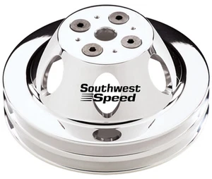 NEW SWS SBC POLISHED BILLET WATER PUMP PULLEY,SHORT WATER PUMP,2 V-BELT GROOVES - Picture 1 of 1