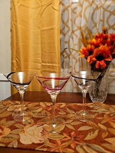 Pier 1 Martini Cocktail Glasses Clear With Black Swirl Set 2 & 1 Red Swirl - Picture 1 of 10