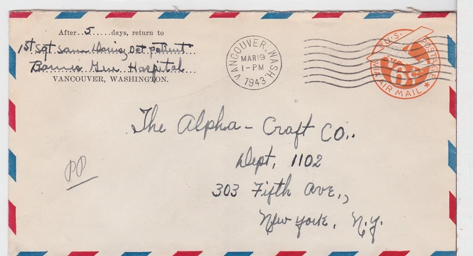 TurtlesTradingPost- Washington - Vancouver, WA 1943 Airmail to New York - Image 1 of 1