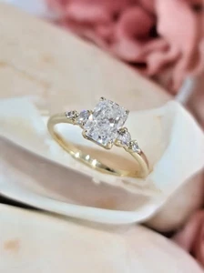 2.30 Ct Radiant -Cut Moissanite Women's Engagement Ring 14K Yellow Gold Plated - Picture 1 of 7