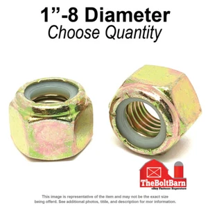 1"-8 Grade 8 Nylon Insert Lock Nuts Zinc Yellow Coarse Thread (Pick Qty) - Picture 1 of 7