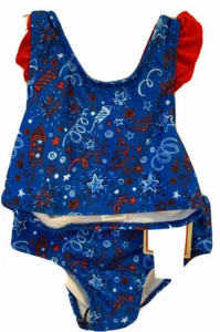 NEW Girls  USA Patriotic UPF 50 , 2 Piece Swim Suit Red White Blue - Picture 1 of 2