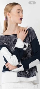 elisa cavaletti Sweater Pullover Blau Offwhite Strass Perlen NEU L/XL - Bild 1 von 7