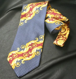 VERSACE Gold Volute on White Polka Dots Navy Silk Tie - Picture 1 of 3