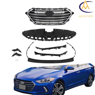 Front Grille+Radiator Cover+Bumper Lid+4 Bracket Kit For Hyundai Elantra 2017-18 Foto 1 de 4