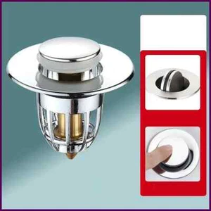 Filtro de fregadero cromado emergente para lavabo tapón de drenaje de rebote universal con cabello - Imagen 1 de 24