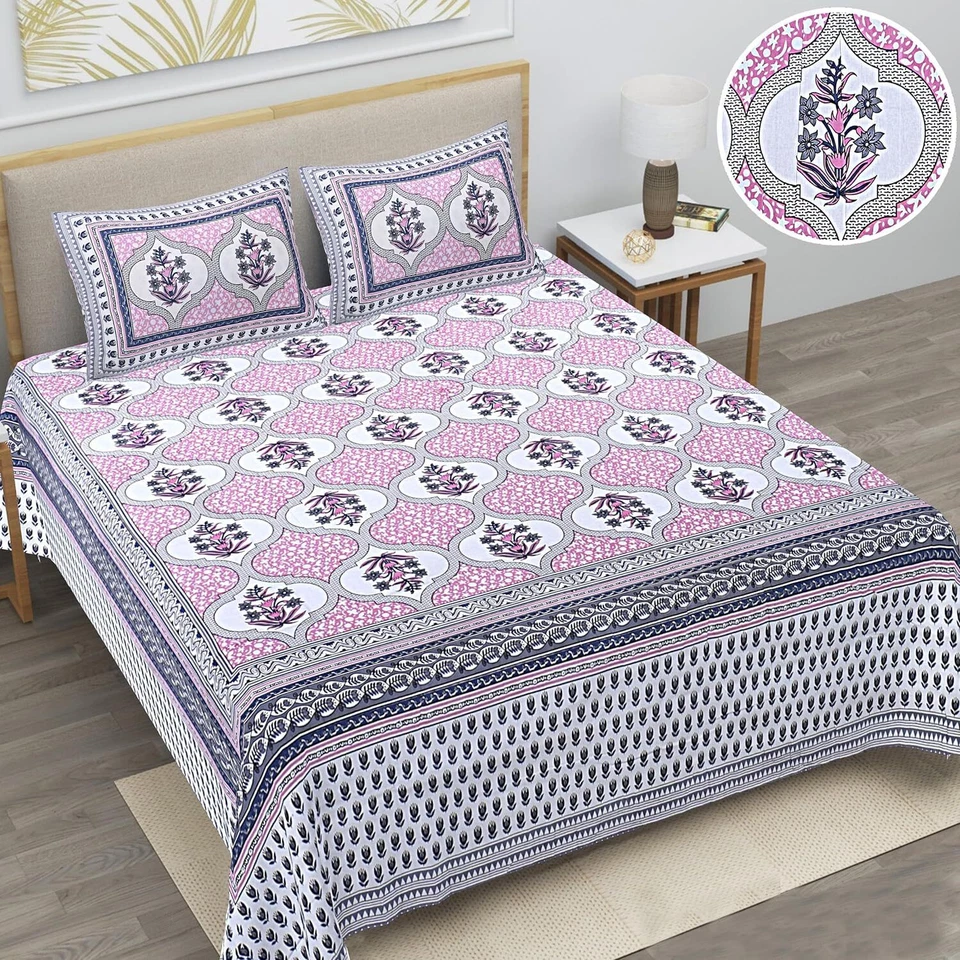 Sábana bajera de algodón Grace con 2 fundas de almohada diseño de bloque tamaño king Foto 1 de 1