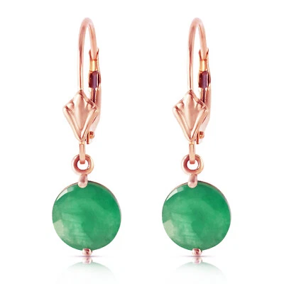 14K Solid Rose Gold Leverback Earrings with Emeralds Foto 1 de 4