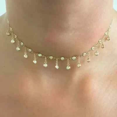 Collar Chokar Tenis Mujer 6Ct Redondo Diamante Simulado Chapado en Oro Amarillo 14K Foto 1 de 4