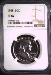 1958 Franklin Silver Half Dollar Proof - NGC Graded PF 67 - Picture 1 of 3