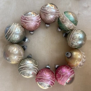 Vintage Lot 10 Shiny Brite Quecksilber Glas Zucker Glimmer Glitzer Schablone Ornament - Bild 1 von 23