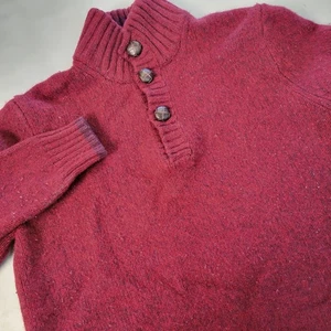 Charles Tyrwhitt Weekend Burgundy Merino Wool Mock Neck Button Sweater Mens M - Picture 1 of 8