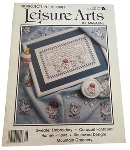Leisure Arts Magazine June 1990 Cross Stitch Sweater Embroidery Crochet Doily - Picture 1 of 18