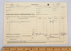 Vintage 1911 New York Ontario & Western Railway Freight Bill - Bild 1 von 2