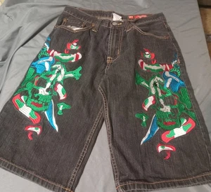 Vintage ED Hardy bestickte schwarze Shorts mit Totenkopf 34 x 15 - Bild 1 von 9