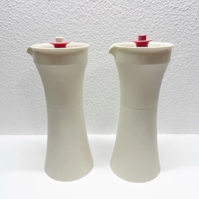 Tupperware Vintage Aceto Olio Set Cruet 1246-14 Bianco Rosa - Immagine 1 di 4