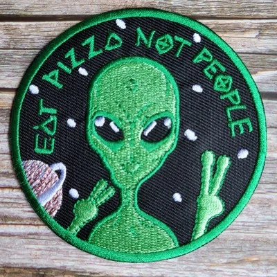 Eat Pizza Not People Alien Ufo Skater Y2k Embroidered Iron on Patch - Image 1 of 2