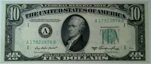 10 $ 1950 A Boston Federal Reserve Scheine knackig UNC Ten Dollar Scheine A17923976B - Bild 1 von 6