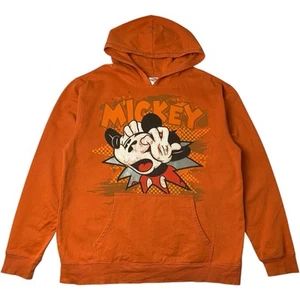 Disney Mickey Mouse Hoodie Mens Size Medium Orange Sweatshirt Pullover Jumper - Picture 1 of 10
