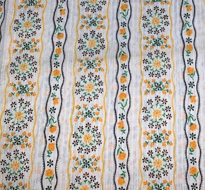 Vtg Semi Sheer Floral Stripe Dotted Fabric Remnant~19" x 46" - Image 1 of 2