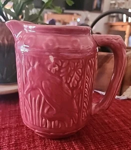 Weller Zona 1920s Antique Art Pottery Red Pink Kingfisher Large Ceramic Pitcher - Picture 1 of 15