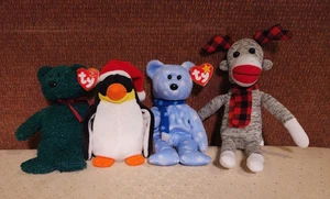 4 Stück Weihnachten Plüsch - 3 Ty Beanies, 1 Galerie Sockenaffe - siehe Beschreibung - Bild 1 von 14