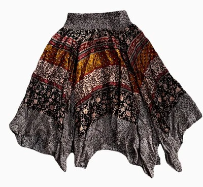 Hazel M Bronceado Granate Hippie Floral Boho Hada Bruja Festival Falda Asimétrica Foto 1 de 2