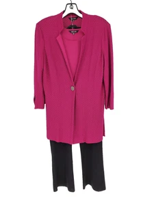 Traje Pantalón Misook 3 Piezas Mujer Medio Fucsia Rojo Negro Tejido - Imagen 1 de 23