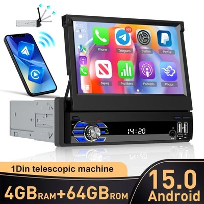 MARKENLOS Flip Out Android 15 Carplay Autoradio 1 DIN 7 Zoll 4+64G GPS Navi WiFi SWC FM BT