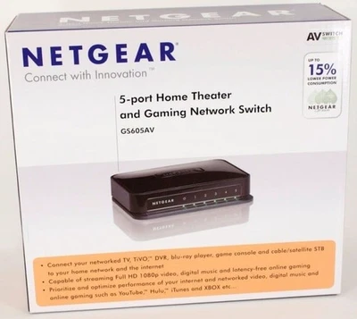 Netgear 5-Port Home Theater and Gaming Gigabit Network Switch - GS605AV - Image 1 of 3