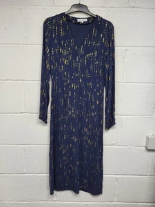 Second Female Navy Blue & Gold Pattered Midi Long Sleeve Dress.Size XS.PW - Picture 1 of 7