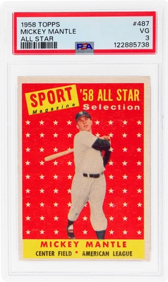 1958 Topps Mickey Mantle All Star #487 PSA 3 - Image 1 of 2