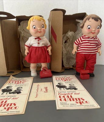 Vintage 1972 Campbell’s Kids Dolls 10" Girl & Boy In Box - Imagem 1 de 4