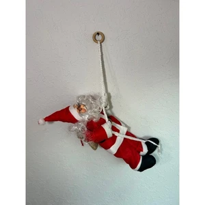 Babbo Natale da arrampicata vintage in corda da appendere - altezza 13 pollici - qualche segno di usura, gancio - faccia retrò - Foto 1 di 5