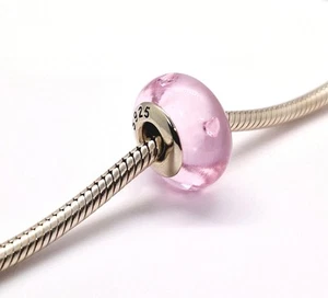 🩷 Pale Pink Love Heart Glass Murano Bead Charm Genuine S925 Sterling Silver - Picture 1 of 10