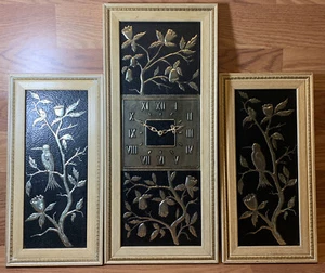 Único de colección. Reloj Repousse de Aluminio Martillado 3 Piezas Arte de Pared Pájaro sobre Rosal - Imagen 1 de 10