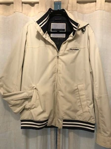 VINTAGE COOLE Tommy Hilfiger Herren Bomber LARGE Khaki Beige Full Zip Jacke Kapuze - Bild 1 von 9
