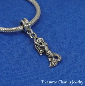 Silver Mermaid Dangle Bead Charm - fits European Bracelets NEW - Picture 1 of 3
