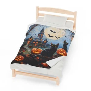 Halloween Blanket, Halloween Black Cats Pumpkins Cute Throw for Sofa - Picture 1 of 13